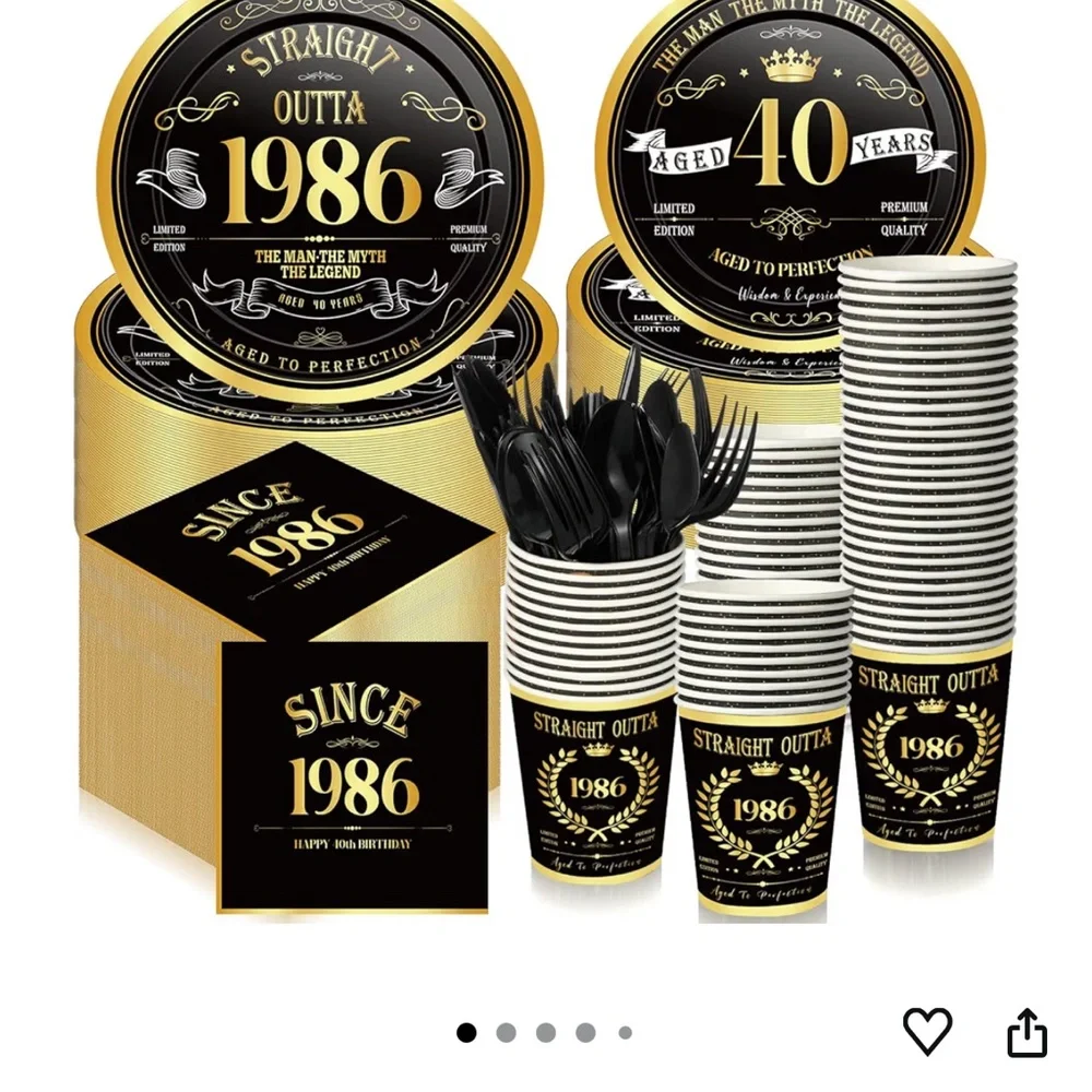 Black and Gold 40th Birthday Party Supplies Set